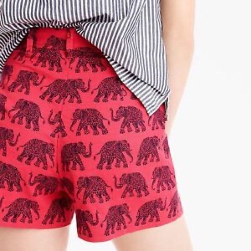 JCrew Coral Red Elephant Print High Waist Shorts - Picture 3 of 10